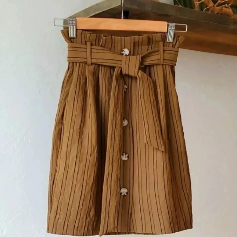 NWT ||H&M|| skirt, XS, Rust W/black Stripes, Tie Waist, Mini